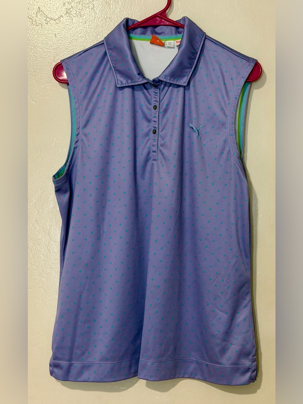 Puma Lilac Sleeveless Polo with Teal Dot Accents